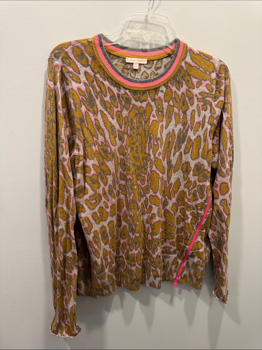 Lisa Todd Leopard Print Crewneck Sweater - Pink & Brown